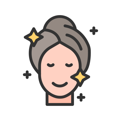 Illustration of a person with glowing skin and smooth features, with stars around the face symbolizing brightness and clarity.