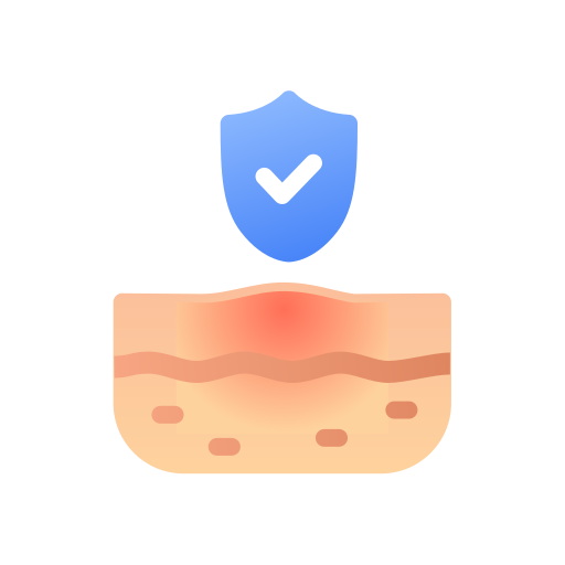 Illustration of a skin surface with a shield and checkmark, indicating protection or care for sensitive skin.